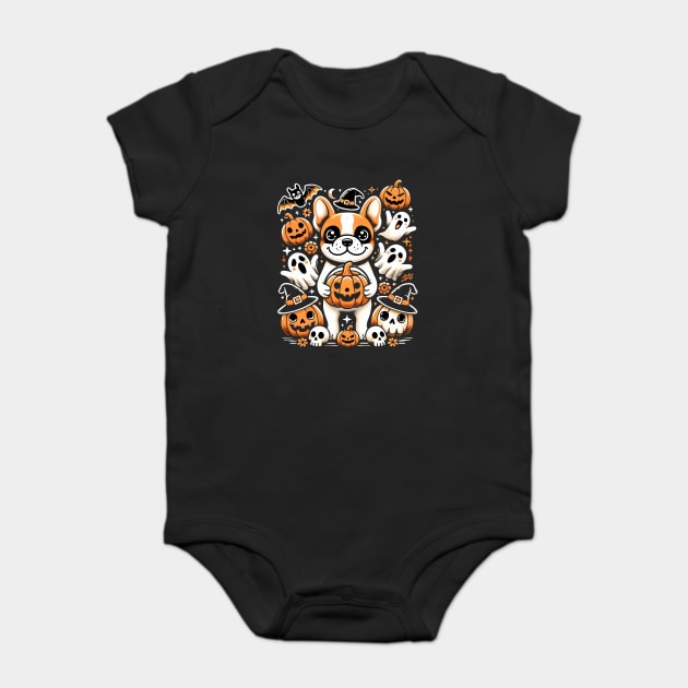 Funny Spooky Halloween, French Bulldog Baby Bodysuit by logiamerch